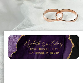 Purple Agate Gold Script Wedding Return Address ラベル