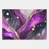 Purple Agate Ink Art with Gold Accents Swirls ラッピングペーパーシート (正面3)