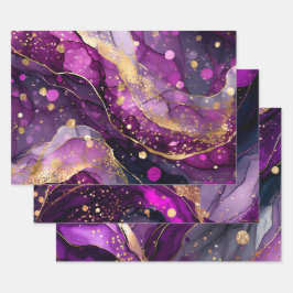 Purple Agate Ink Art with Gold Accents Swirls ラッピングペーパーシート