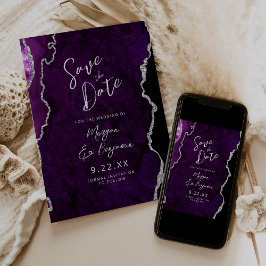 Purple Agate Silver Script Wedding Save the Date 招待状