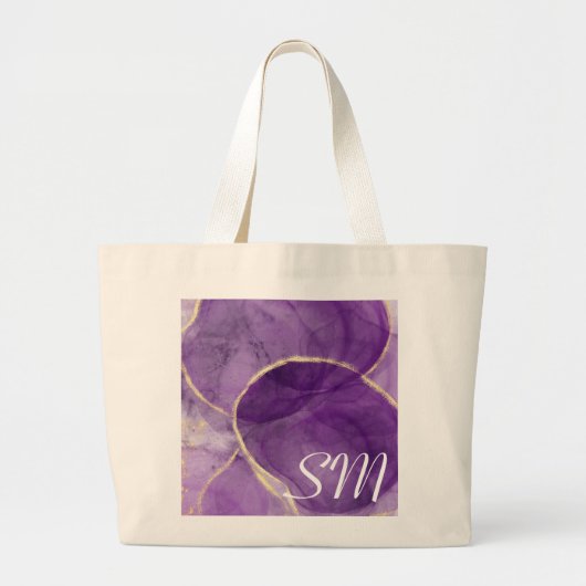 Purple Alcohol Ink Art with Gold Tote Bag ラージトートバッグ (正面)