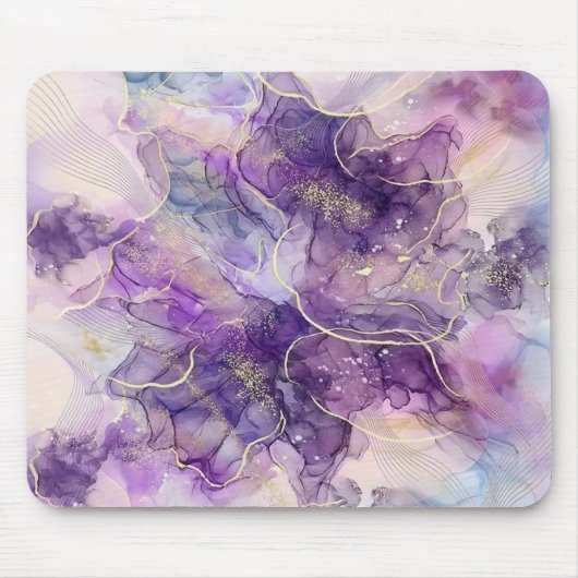 Purple Alcohol Ink & Gold Vein Aesthetic Mousepad マウスパッド (正面)
