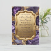 Purple Amethyst & Gold Agate Geode Ornate Wedding 招待状 (スタンド正面)