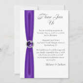 Purple Amethyst Satin Ribbon Jewel Reception Only 招待状 (正面)