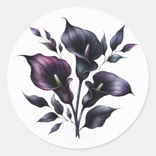 Purple and Black Calla Lilies Gothic ラウンドシール (正面)