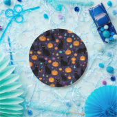 Purple And Black Cat Halloween ペーパープレート (パーティー)