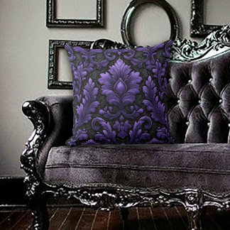 Purple and Black Damask Patterned  クッション