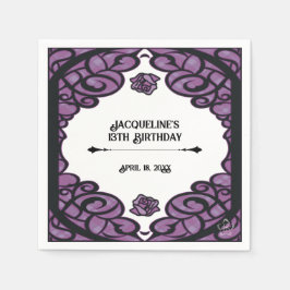 Purple and Black Gated Rose Princess Birthday  スタンダードカクテルナプキン