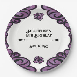 Purple and Black Gated Rose Princess Birthday  ペーパープレート
