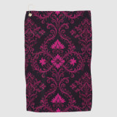 Purple and black gothic damask pattern ゴルフタオル (正面)