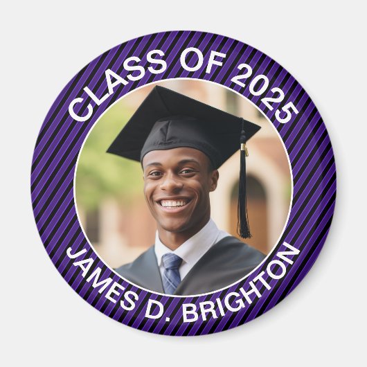 Purple and Black Photo Football卒業式 マグネット (正面)