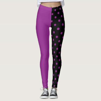 Purple and black polka dots different レギンス