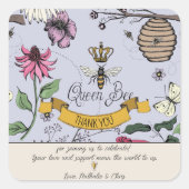 Purple and Black Queen Bee and Crown Thank You スクエアシール (正面)