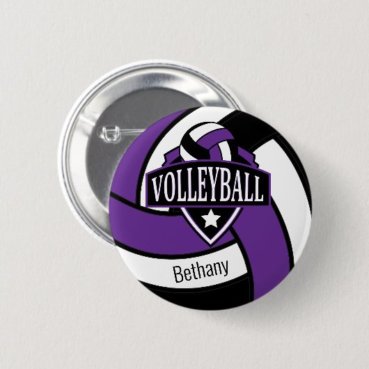 Purple and Black Volleyball Logo with Name 缶バッジ (正面&裏面)