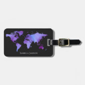 Purple and Black Watercolor World Map Personalized ラゲッジタグ (正面横)