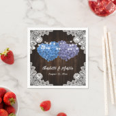 Purple and Blue Floral Hearts Wood Lace Wedding スタンダードカクテルナプキン (インサイチュ)