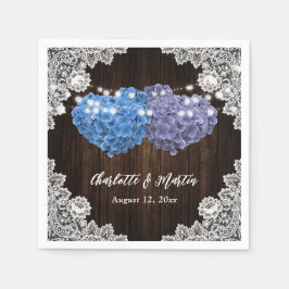 Purple and Blue Floral Hearts Wood Lace Wedding スタンダードカクテルナプキン
