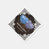 Purple and Blue Floral Hearts Wood Lace Wedding スタンダードカクテルナプキン (角)