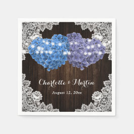 Purple and Blue Floral Hearts Wood Lace Wedding スタンダードカクテルナプキン