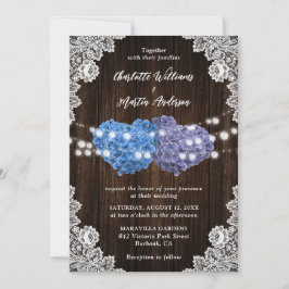 Purple and Blue Floral Hearts Wood Lace Wedding 招待状