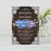 Purple and Blue Floral Hearts Wood Lace Wedding 招待状 (スタンド正面)