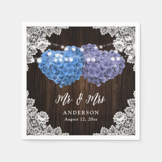 Purple and Blue Floral Mr. and Mrs. Wedding スタンダードカクテルナプキン (正面)