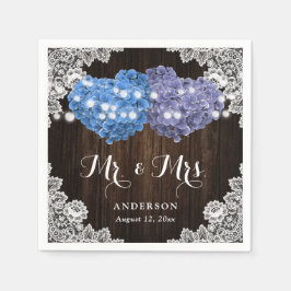 Purple and Blue Floral Mr. and Mrs. Wedding スタンダードカクテルナプキン