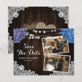 Purple and Blue Floral Photo Collage Wedding セーブザデート (正面/裏面)