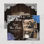 Purple and Blue Floral Photo Collage Wedding Save セーブザデート (正面/裏面)