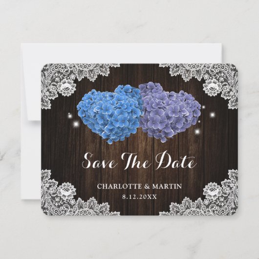 Purple and Blue Floral Wedding Save The Date Card セーブザデート (正面)