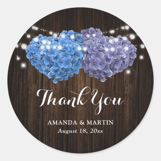 Purple and Blue Floral Wedding Thank You ラウンドシール (正面)