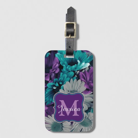 Purple and Blue Flower Smash Personalised ラゲッジタグ (正面縦)