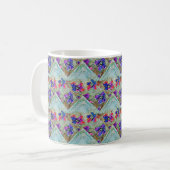 Purple and Blue Flowers Squares Zigzags コーヒーマグカップ (正面左)
