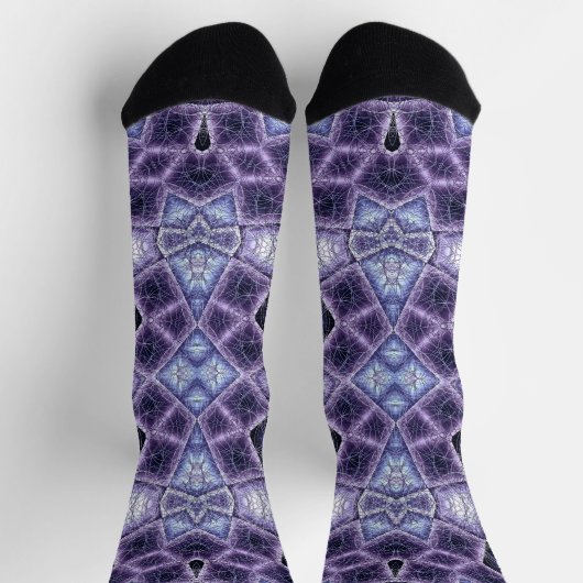Purple and Blue Geometric Kaleidoscope Pattern ソックス (上部)