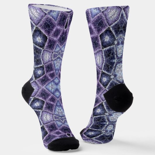 Purple and Blue Geometric Kaleidoscope Pattern ソックス (傾斜あり)