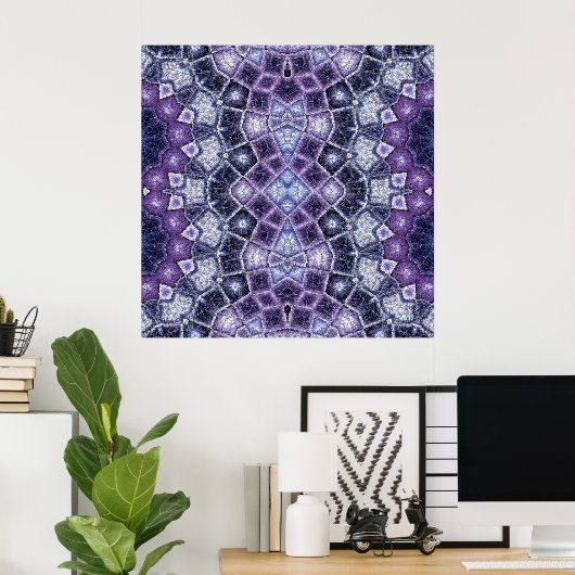 Purple and Blue Geometric Kaleidoscope Pattern ポスター (ホームオフィス)