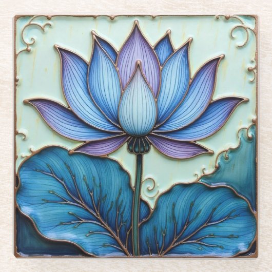 Purple and Blue Lotus Glass Coaster ガラスコースター (正面)