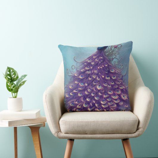 Purple and Blue,Peacock Tail Design Throw Pillow クッション (椅子)