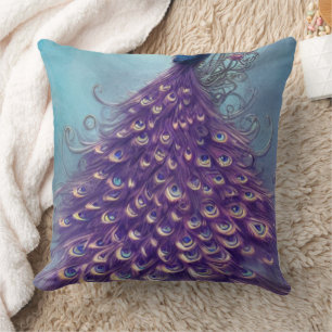 Purple and Blue,Peacock Tail Design Throw Pillow クッション