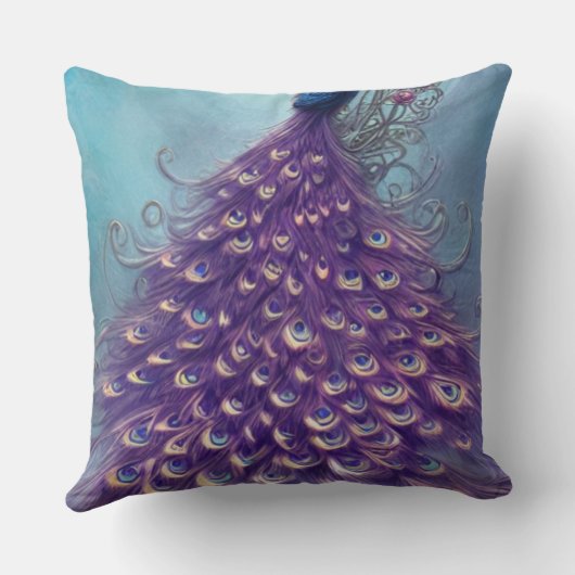 Purple and Blue,Peacock Tail Design Throw Pillow クッション (裏面)