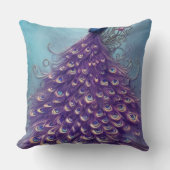 Purple and Blue,Peacock Tail Design Throw Pillow クッション (正面)