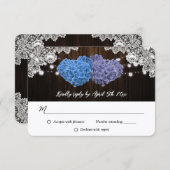 Purple and Blue Rustic Floral Lace Wood Wedding 出欠カード (正面/裏面)