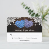 Purple and Blue Rustic Floral Lace Wood Wedding 出欠カード (スタンド正面)