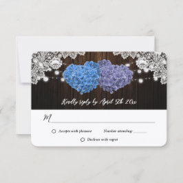 Purple and Blue Rustic Floral Lace Wood Wedding 出欠カード