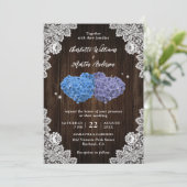 Purple and Blue Rustic Floral Lace Wood Wedding 招待状 (スタンド正面)