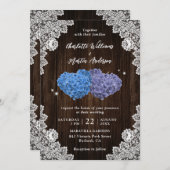 Purple and Blue Rustic Floral Lace Wood Wedding 招待状 (正面/裏面)