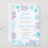 Purple and Blue Snowflakes Sweet Sixteen 招待状 (正面)