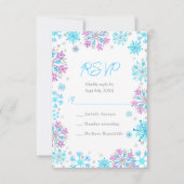Purple and Blue Snowflakes Wedding 出欠カード (正面)