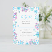 Purple and Blue Snowflakes Wedding 出欠カード (スタンド正面)