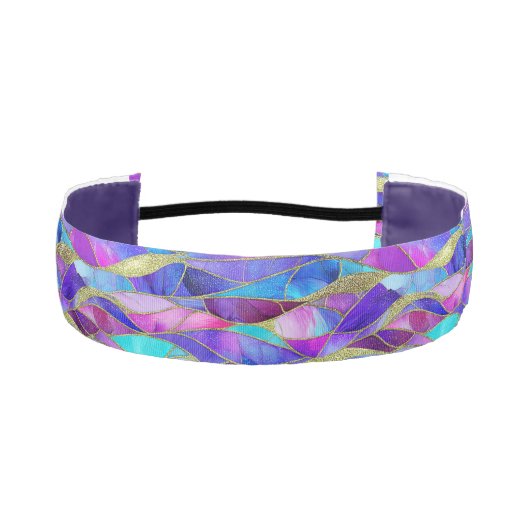 Purple and Blue Stained Glass Mosaic pattern アスレチックヘッドバンド (正面)